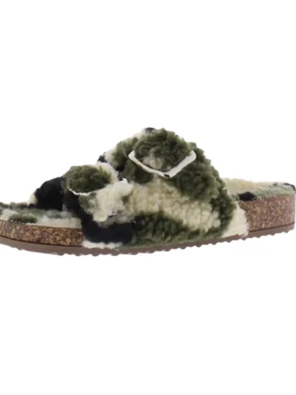 Steve Madden Womens Closer Shearling Footbed Sandals Green 7 Medium